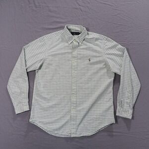 Ralph Lauren Shirt Mens Large White Blue Green Check Cotton Long Sleeve Button